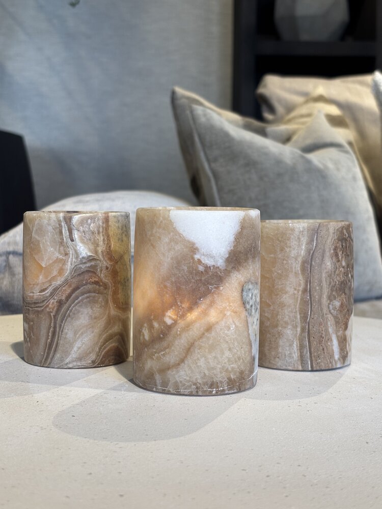 Lot de 3 photophores en albâtre - Marron Lot de 3 photophores en albâtre - Marron