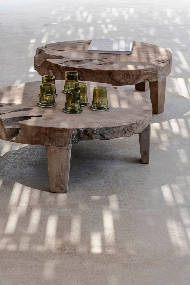 GOMMAIRE Outdoor | Organic Living Niedriger Tisch Samba XL | Teakwurzel Naturgrau