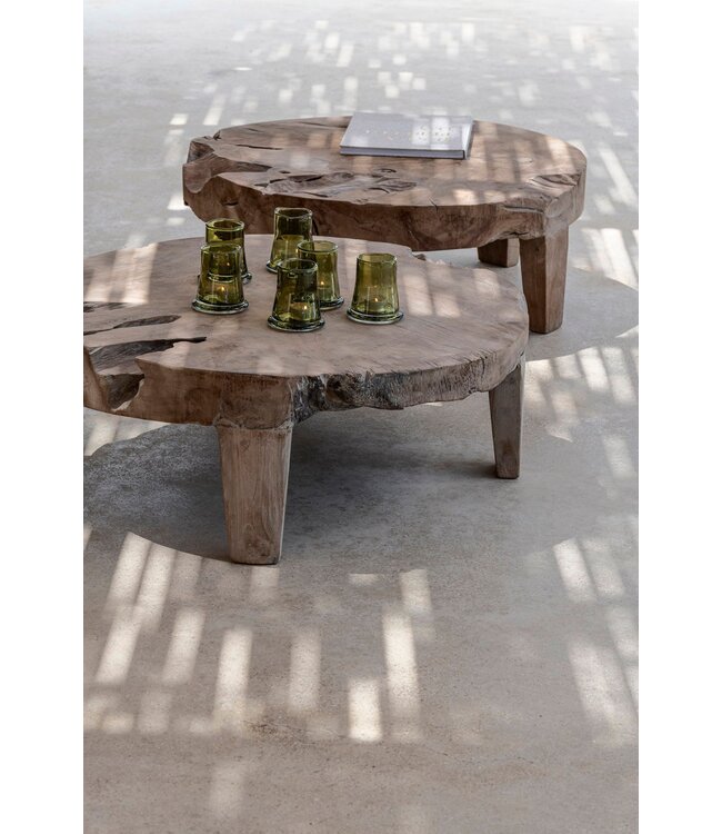 GOMMAIRE Outdoor Meubels | Organic Living Niedriger Tisch Samba XXL | Teakwurzel Naturgrau