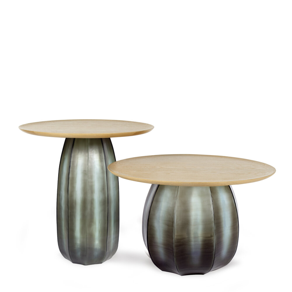 Guaxs Table haute Koonam | Bois Chêne européen / Verre Indigo Smokegrey