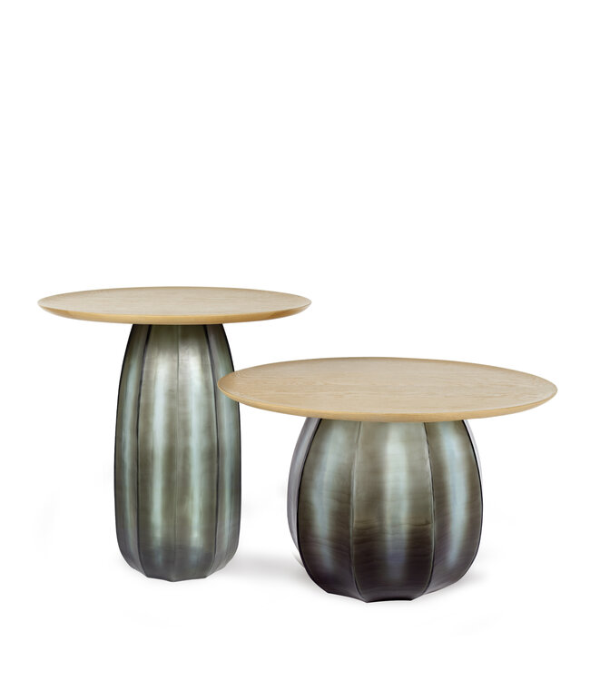 Guaxs Koonam Table Tall | Wood European Oak / Glass Indigo Smokegrey