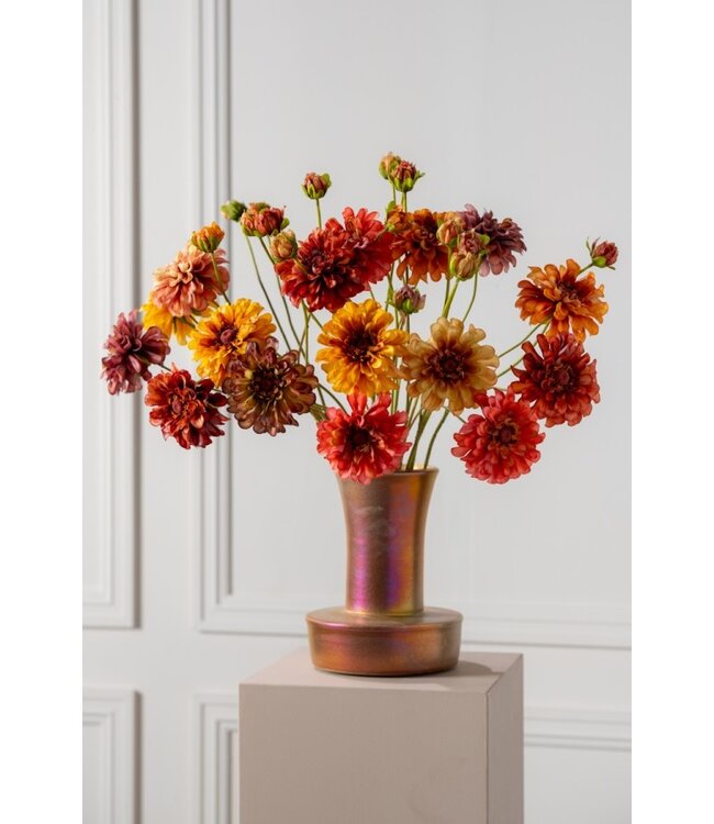 SILK-KA Rama de zinnia verde/burdeos TOQUE REAL | 62 cm