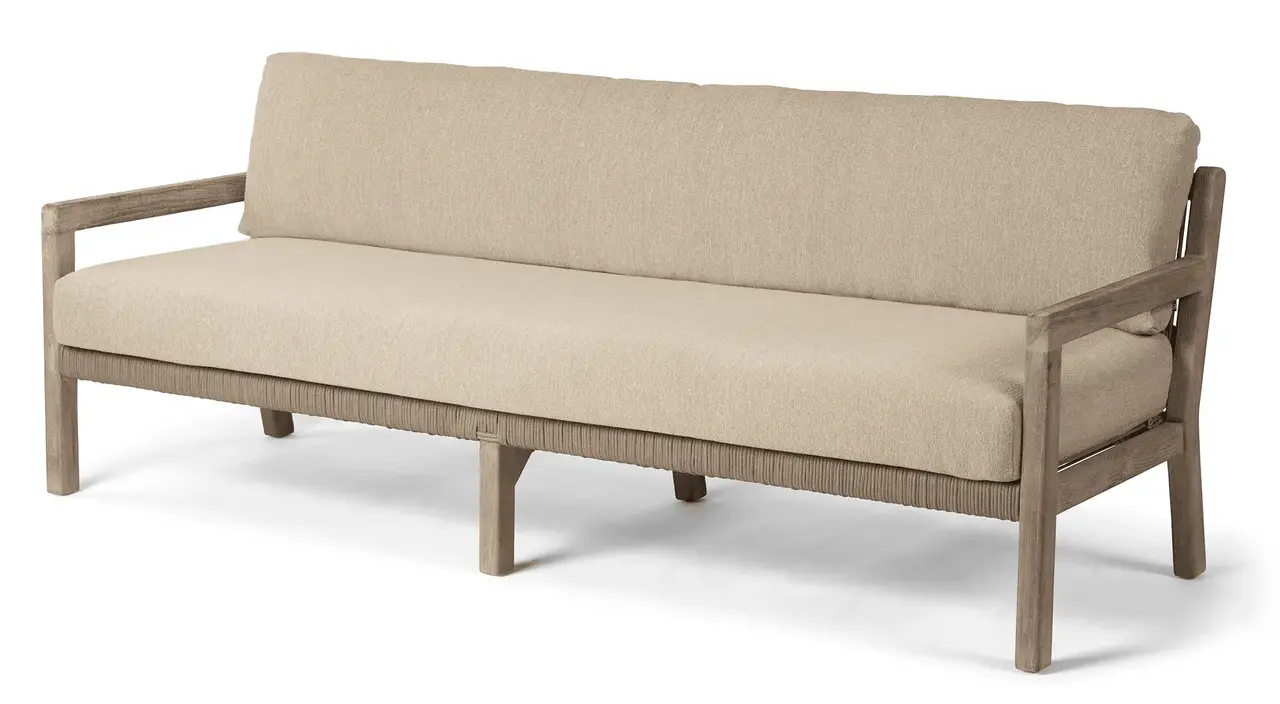 GOMMAIRE Outdoor | Organic Living Divano a 3 posti Mario | Teak Grigio Naturale / Corda