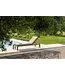 GOMMAIRE Outdoor Meubels | Organic Living Tumbona Lisa con ruedas | Teca gris natural / Mimbre sintético color verde hierba antiguo