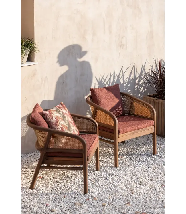 GOMMAIRE Outdoor Meubels | Organic Living Sessel Imen | Teakholz, gebeizt in Emas Brown / PE-Geflechtmischung