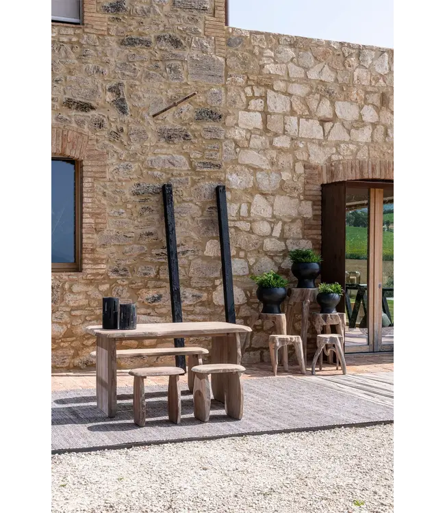 GOMMAIRE Outdoor Meubels | Organic Living Hocker Kiesel | Teak Naturgrau