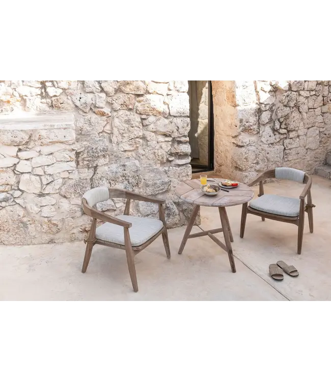 GOMMAIRE Outdoor Meubels | Organic Living Tavolo rotondo basso da bistrot Faye | Teak grigio naturale