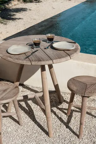 GOMMAIRE Outdoor | Organic Living Table basse de bistrot ronde Faye | Teck gris naturel