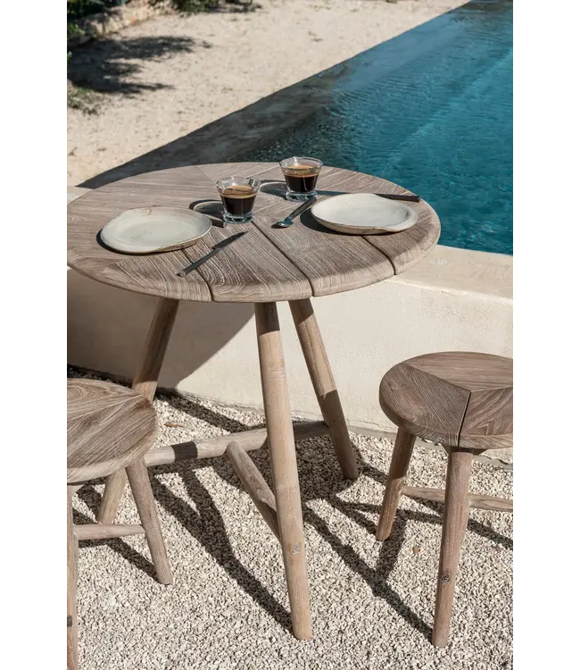 GOMMAIRE Outdoor Meubels | Organic Living Table basse de bistrot ronde Faye | Teck gris naturel