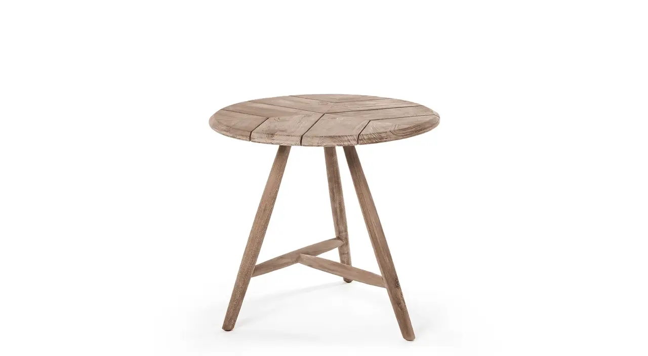 GOMMAIRE Outdoor | Organic Living Low Dining Bistro Round Table Faye | Teak Natural Grey