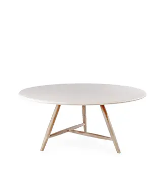 GOMMAIRE Outdoor Meubels | Organic Living Runder Tisch Faye XL | Teakholz Naturgrau / Betonplatte