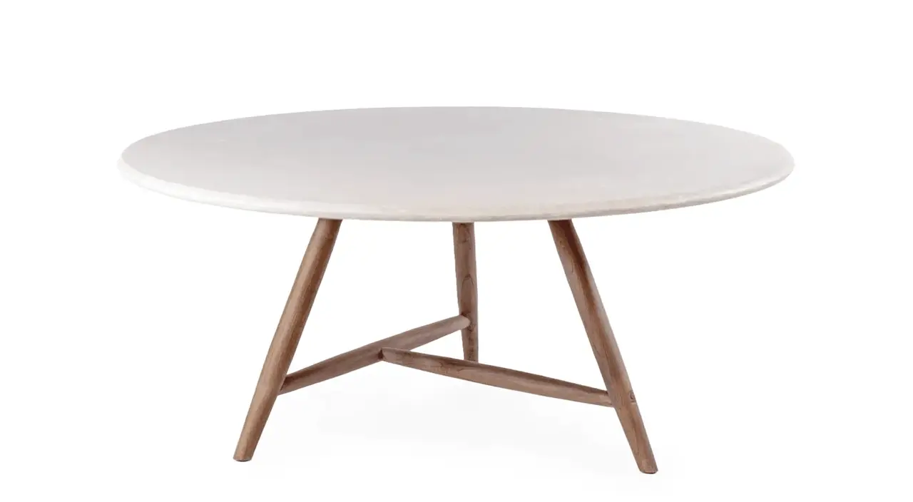 GOMMAIRE - Organic Living - Design Furniture  Tavolo rotondo Faye XL | Legno di teak tinto Emas Brown / Piano in cemento