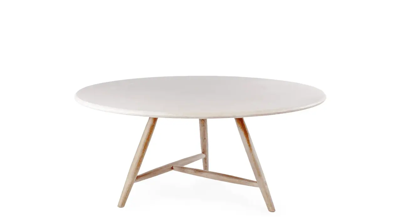 GOMMAIRE Outdoor | Organic Living Tavolo da pranzo basso rotondo Faye XL | Teak grigio naturale / Piano in cemento