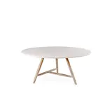 GOMMAIRE Outdoor Meubels | Organic Living Niedriger runder Esstisch Faye XL | Teakholz Naturgrau / Betonplatte