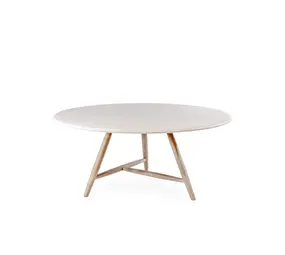 GOMMAIRE - Organic Living - Design Furniture  Tavolo da pranzo basso rotondo Faye XL | Teak grigio naturale / Piano in cemento