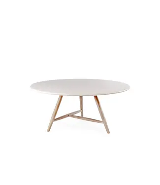 GOMMAIRE Outdoor Meubels | Organic Living Mesa de comedor redonda baja Faye XL | Teca gris natural / Tablero de hormigón