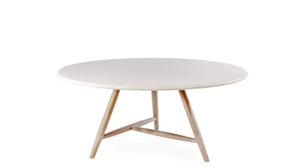 GOMMAIRE Outdoor | Organic Living Niedriger runder Esstisch Faye XL | Teakholz Naturgrau / Betonplatte