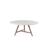 GOMMAIRE Outdoor Meubels | Organic Living Low Dining Round Table Faye XL | Teak Woodstain Emas Brown / Conrete Top