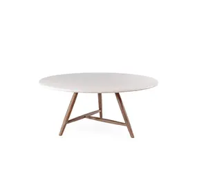 GOMMAIRE - Organic Living - Design Furniture  Tavolo da pranzo basso rotondo Faye XL | Legno di teak tinto Emas Brown / Piano in cemento