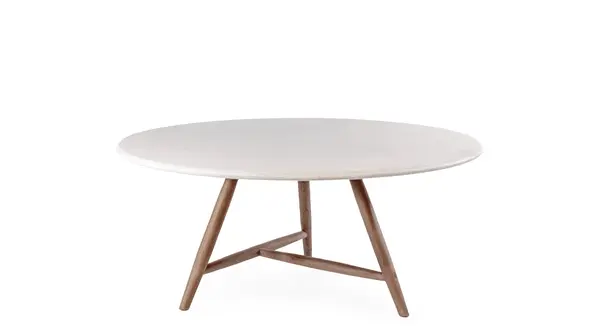 GOMMAIRE Outdoor | Organic Living Table basse ronde Faye XL | Teinte bois de teck Emas Brown / Plateau en béton