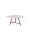 GOMMAIRE Outdoor Meubels | Organic Living Low Dining Round Table Faye XL | Teak Woodstain Emas Brown / Conrete Top