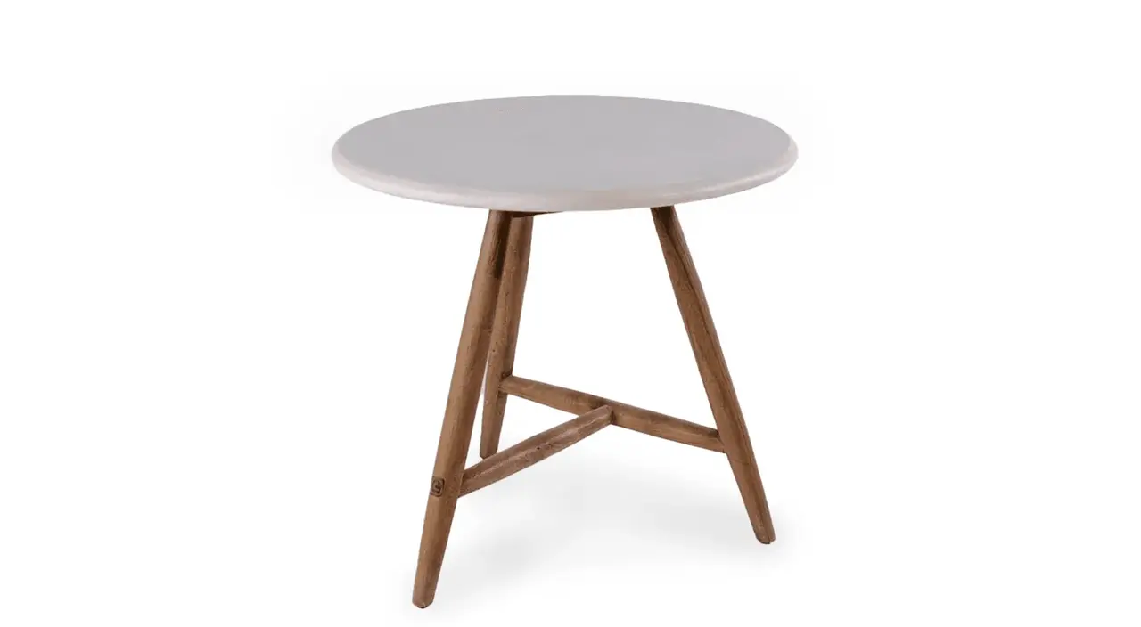GOMMAIRE Outdoor | Organic Living Bistro Round Table Faye | Teak Woodstain Emas Brown / Conrete Top
