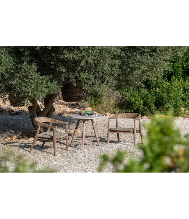 GOMMAIRE Outdoor Meubels | Organic Living Table basse de bistrot ronde Faye | Teck gris naturel / Plateau en béton