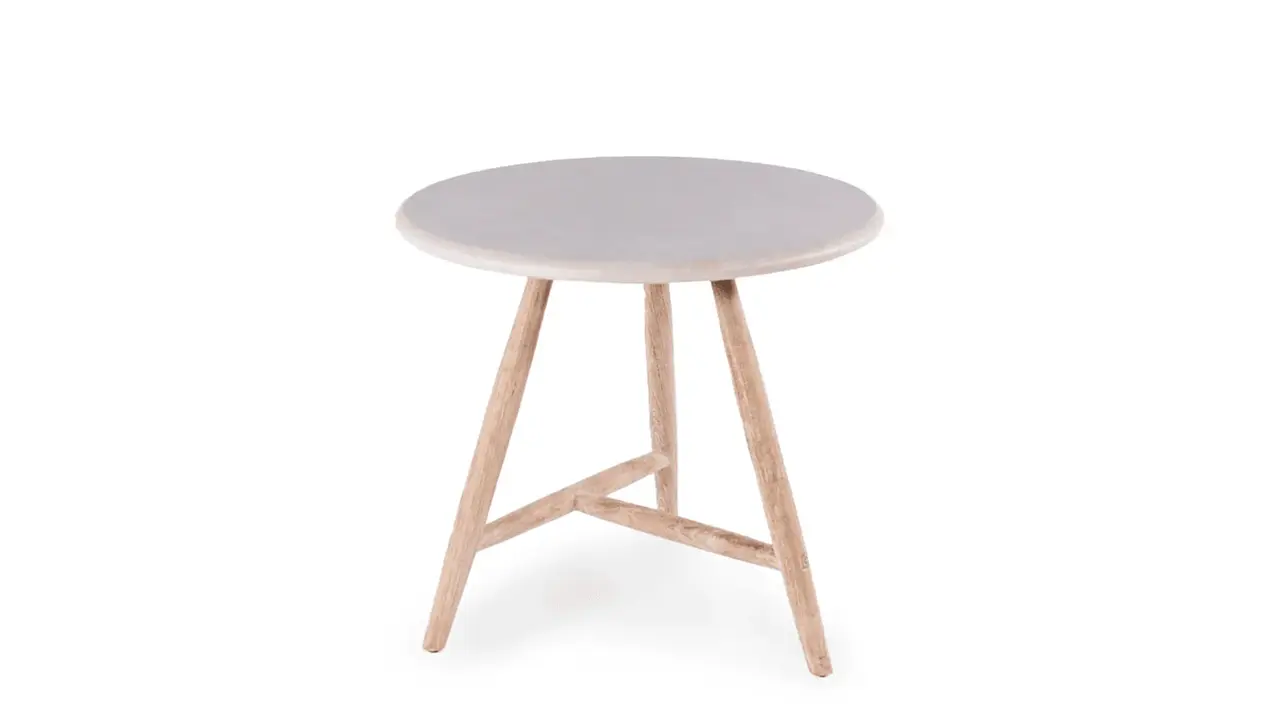 GOMMAIRE - Organic Living - Design Furniture  Tavolo basso da pranzo bistrot rotondo Faye | Teak grigio naturale / Piano in cemento