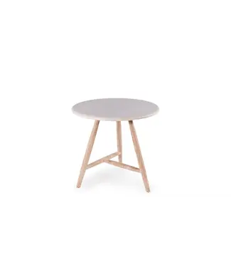 GOMMAIRE Outdoor Meubels | Organic Living Niedriger runder Bistrotisch Faye | Teakholz Naturgrau / Betonplatte