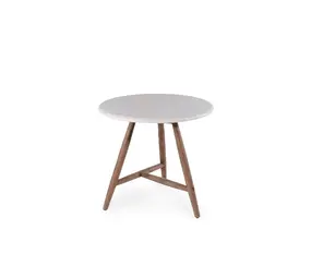 GOMMAIRE Outdoor | Organic Living Low dining Bistro Round Table Faye | Teak Woodstain Emas Brown / Concrete Top