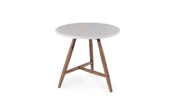GOMMAIRE Outdoor | Organic Living Low dining Bistro Round Table Faye | Teak Woodstain Emas Brown / Concrete Top