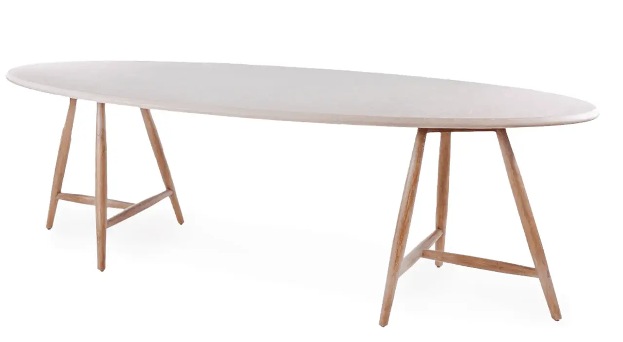 GOMMAIRE Outdoor | Organic Living Table ovale Faye | Teck gris naturel / Plateau en béton