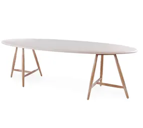 GOMMAIRE - Organic Living - Design Furniture Mesa ovalada Faye | Teca gris natural / Tablero de hormigón GOMMAIRE - Organic Living - Design Furniture Mesa ovalada Faye | Teca gris natural / Tablero de hormigón