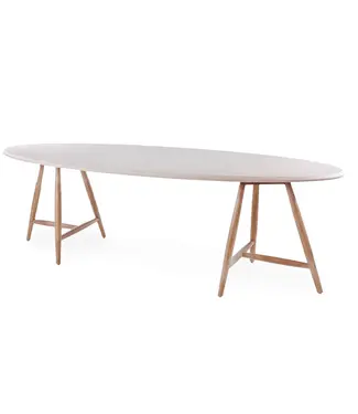 GOMMAIRE Outdoor Meubels | Organic Living Mesa ovalada Faye | Teca gris natural / Tablero de hormigón