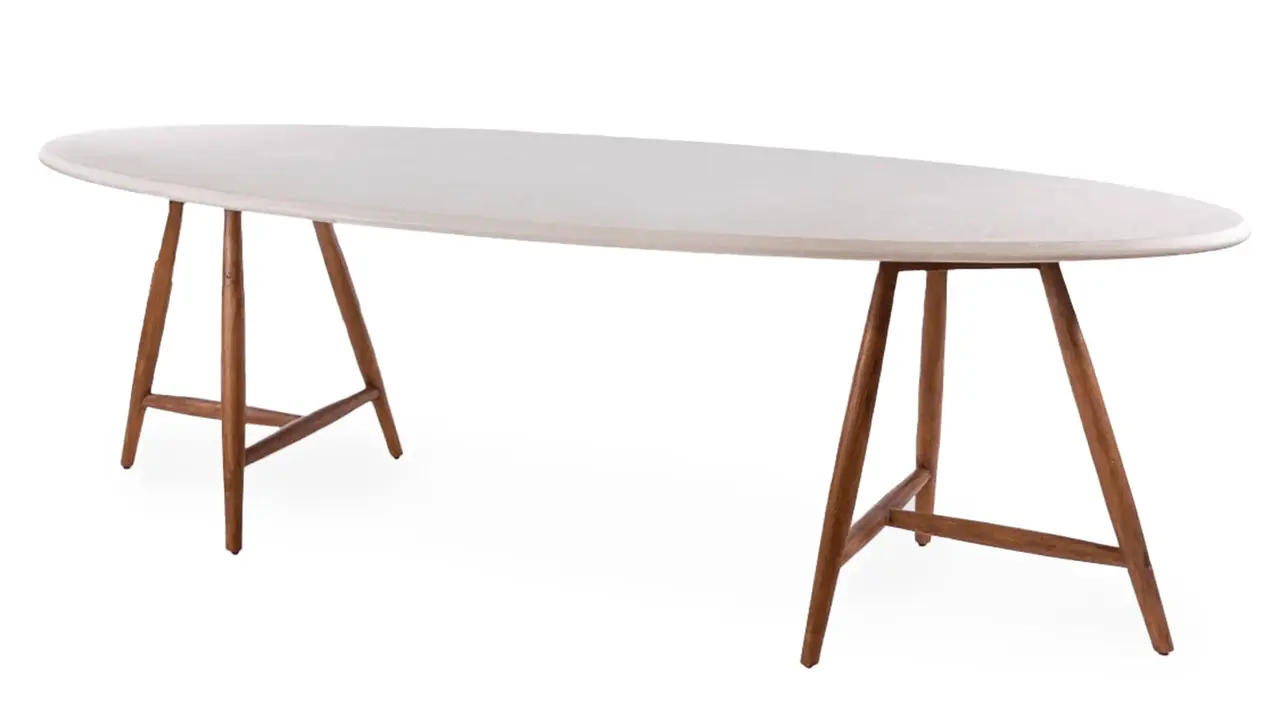 GOMMAIRE Outdoor | Organic Living Ovalt bord Faye | Teakbeis Emas Brun / Betongplate