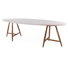 GOMMAIRE Outdoor Meubels | Organic Living Table ovale Faye | Teinte bois de teck Emas Brown / Plateau en béton GOMMAIRE Outdoor Meubels | Organic Living Table ovale Faye | Teinte bois de teck Emas Brown / Plateau en béton