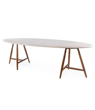 GOMMAIRE Outdoor Meubels | Organic Living Oval Table Faye | Teak Woodstain Emas Brown / Concrete Top