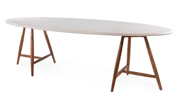 GOMMAIRE Outdoor | Organic Living Tavolo ovale Faye | Legno di teak con finitura marrone Emas / Piano in cemento