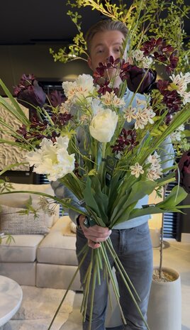 SILK-KA Bouquet de fleurs artificielles « Tulipes blanches et bordeaux » SILK-KA Bouquet de fleurs artificielles « Tulipes blanches et bordeaux »