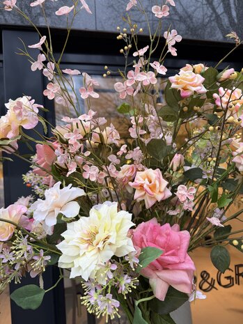 SILK-KA Bouquet de fleurs artificielles « Roses pastel - Édition limitée »