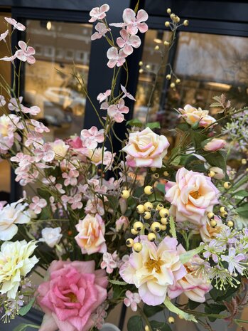 SILK-KA Bouquet de fleurs artificielles « Roses pastel - Édition limitée »