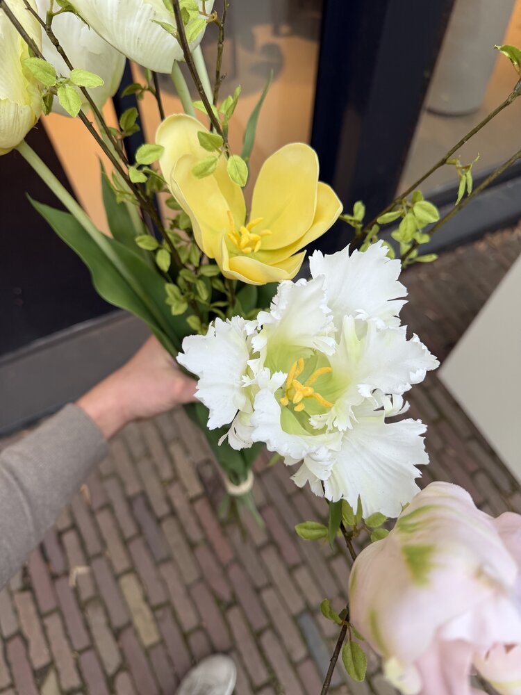 SILK-KA Kunst bloemen boeket " Pastel Tulpen - Limited Edition ''