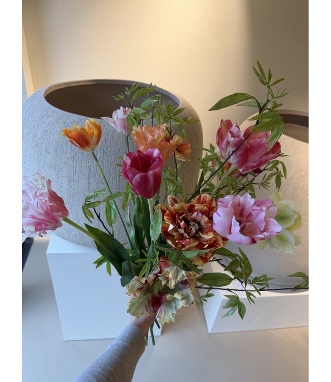 SILK-KA Bouquet de fleurs artificielles « Tulipes colorées XL »
