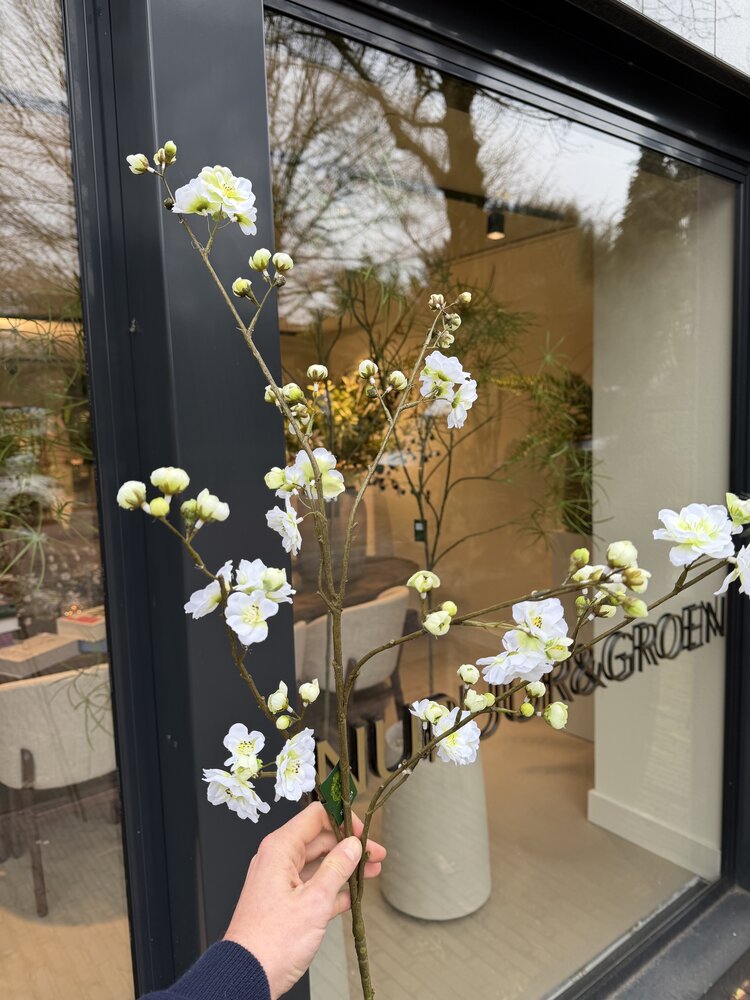 SILK-KA Rama de flor crema/verde | 118 cm