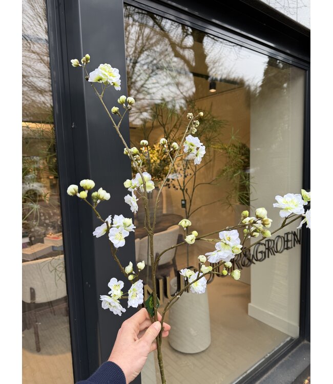 SILK-KA Ramo fiorito crema/verde | 118 cm