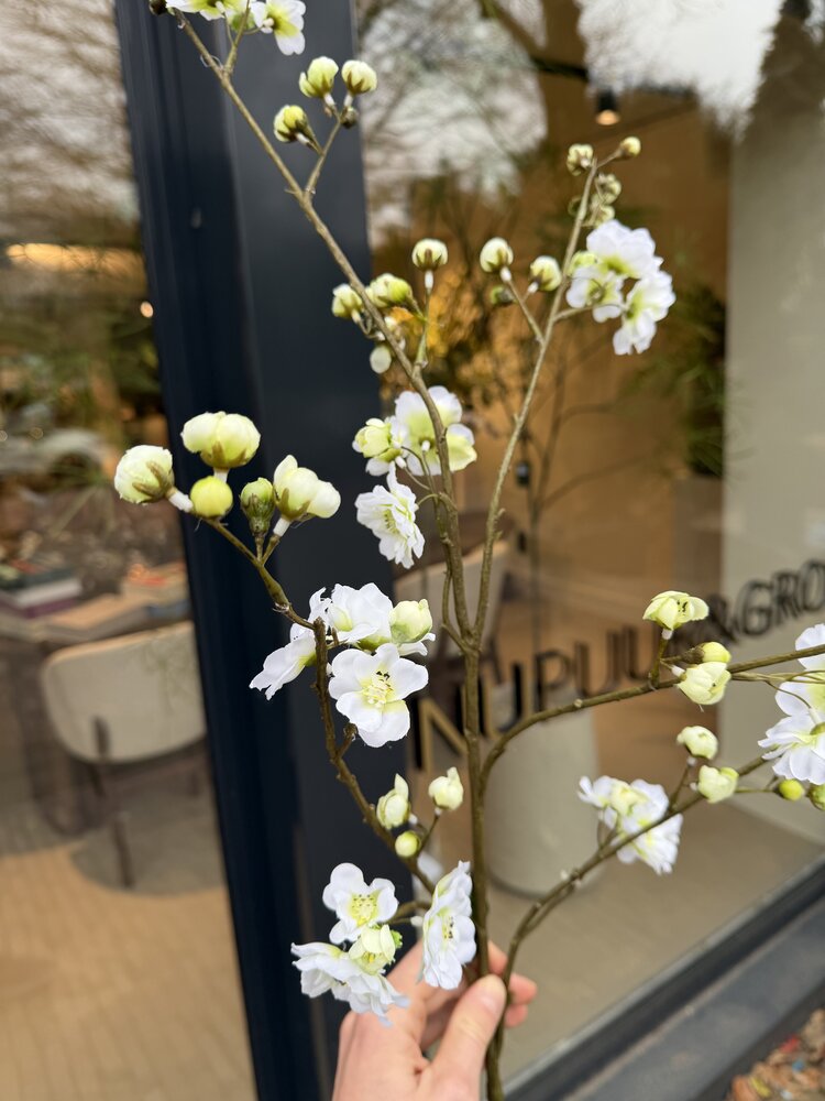 SILK-KA Branche fleurie crème/verte | 118 cm