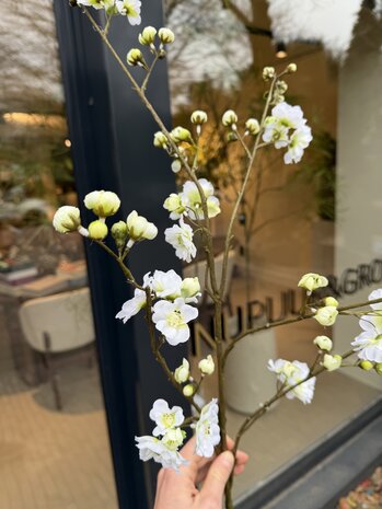 SILK-KA Branche fleurie crème/verte | 118 cm
