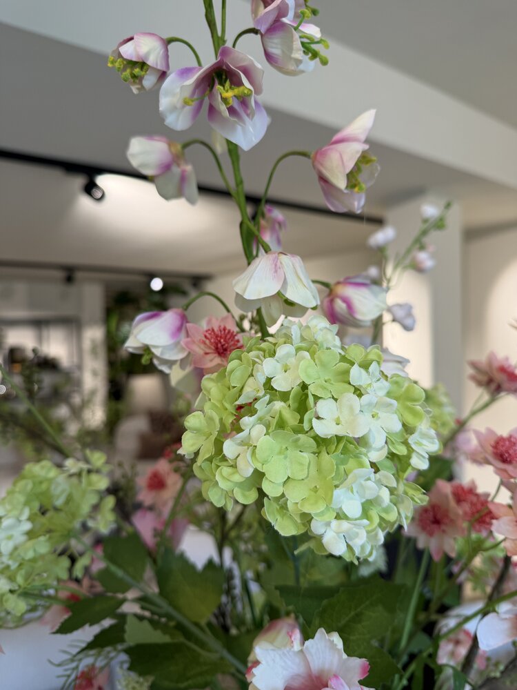 SILK-KA Bouquet de fleurs artificielles - vert frais / rose tendre