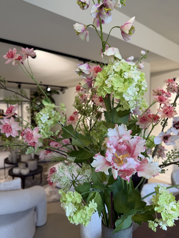 SILK-KA Kunstbloemen boeket - fris groen / zacht roze