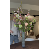 SILK-KA Kunstbloemen boeket - fris groen / zacht roze